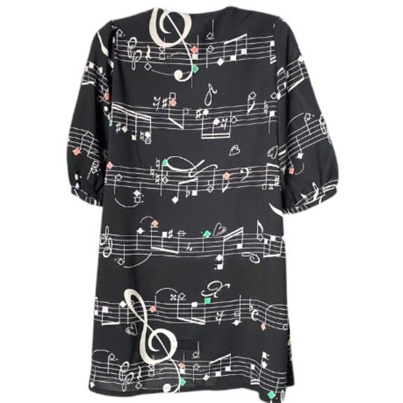 Titilate Valet Musical Notes Blk/Wht Square neck 3/4 Sleeve Neck Dress SZ L #4 - Picture 2 of 7